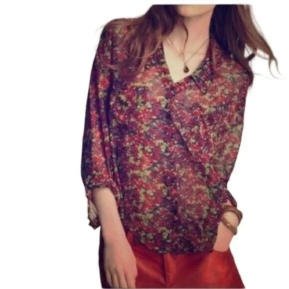 Free People Floral Sheer Easy Rider Button Down Blouse Size Medium NWT - Picture 10 of 10